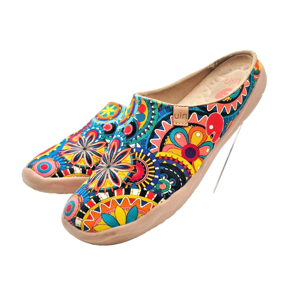 UIN Blossom Malaga Clogs Mules Women's 10 Boho Slip on Boho Art Canvas Shoes - Picture 5 of 13